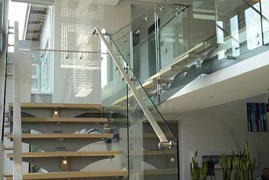 Glass balustrades on staircase