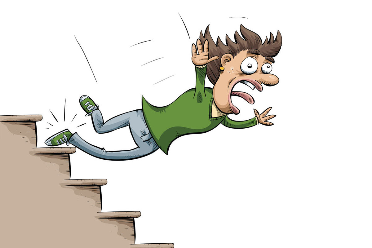 cartoon image of a person falling from the stairs